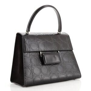 Salvatore Ferragamo Vintage Gancini Top Handle Handbag Embossed Leather Medium